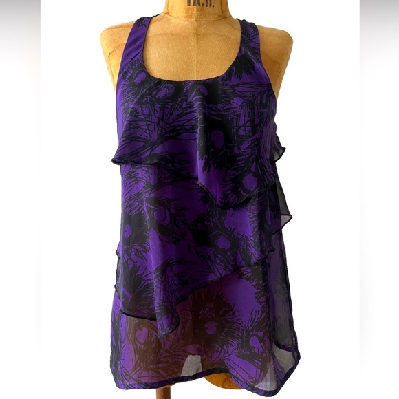 Charlotte Russe Tops - Charlotte Russe Sheer Purple Ruffle Tank W/ Back Tie Accent XS Like New!